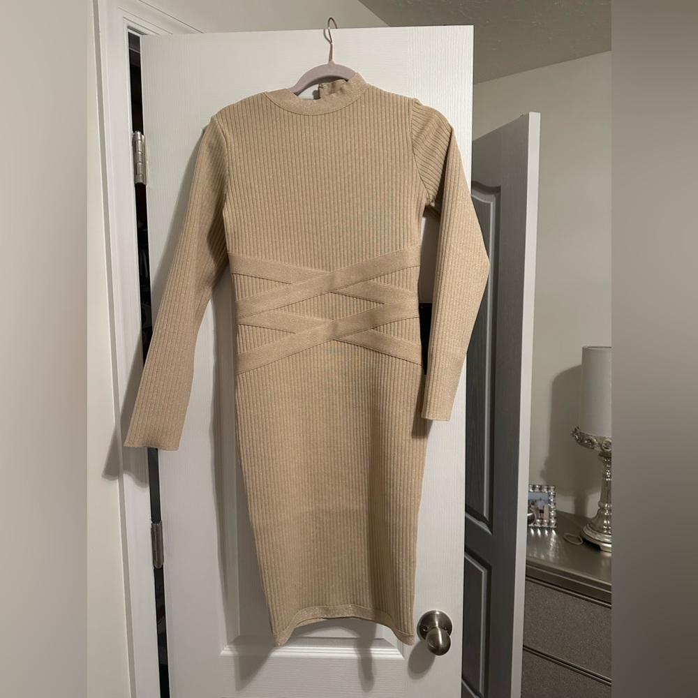 Beautiful form fitted gold sparkle sweater dress